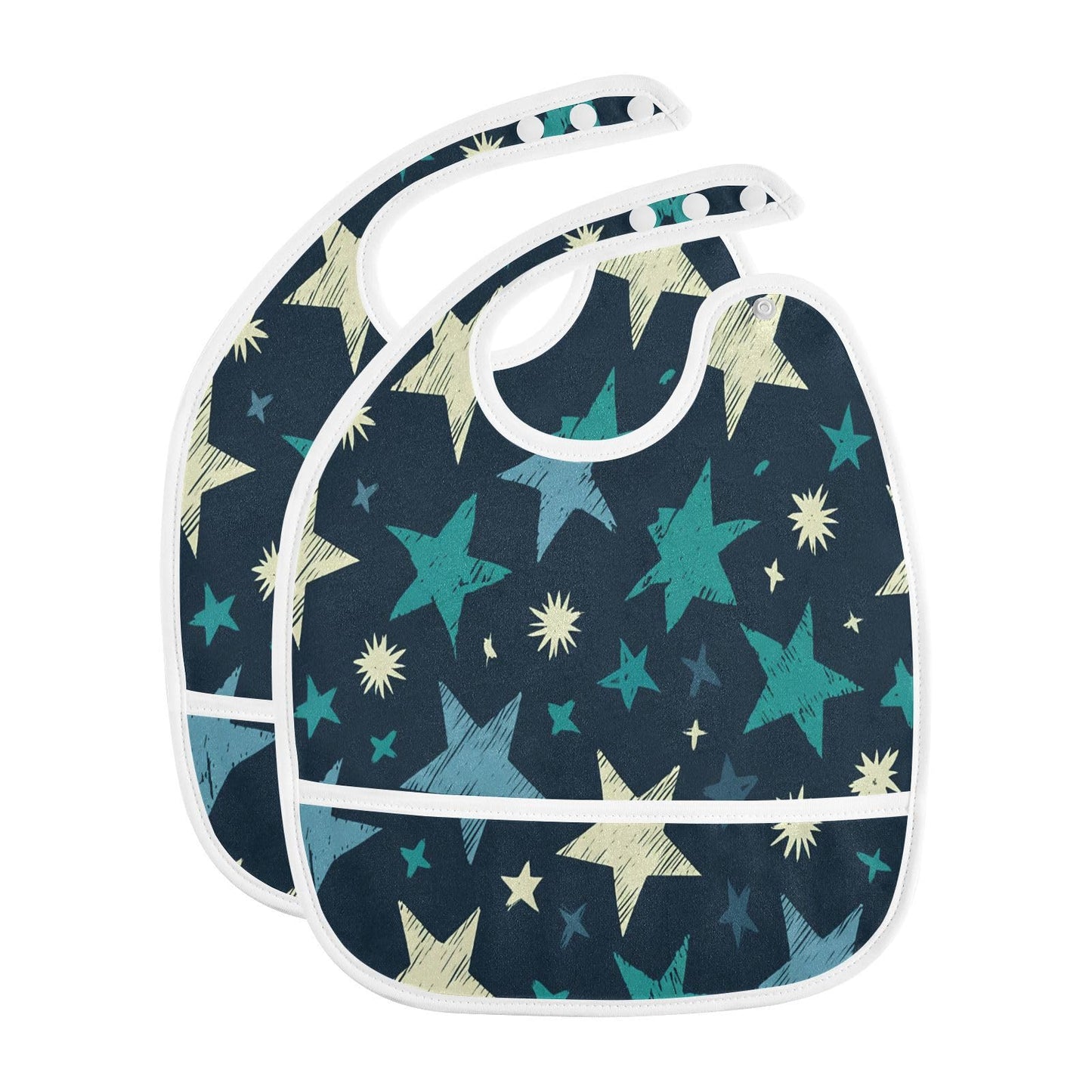 MCHIVER Star Navy Blue Baby Bibs for Babies Boys Girls Waterproof Feeding Bib Apron with Food Cather Adjustable Cotton Food Eati