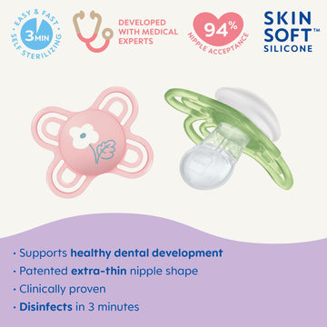 Mam Perfect Baby Pacifier, Patented Nipple, Developed With Pediatric Dentists & Orthodontists, Girl, 0-3 Months (Pack Of 2)