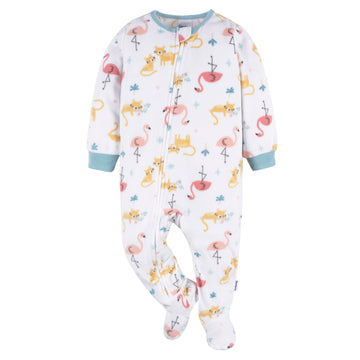 Gerber Baby Girl'S Flame Resistant Fleece Footed Pajamas 3-Pack, Pink Flamingos