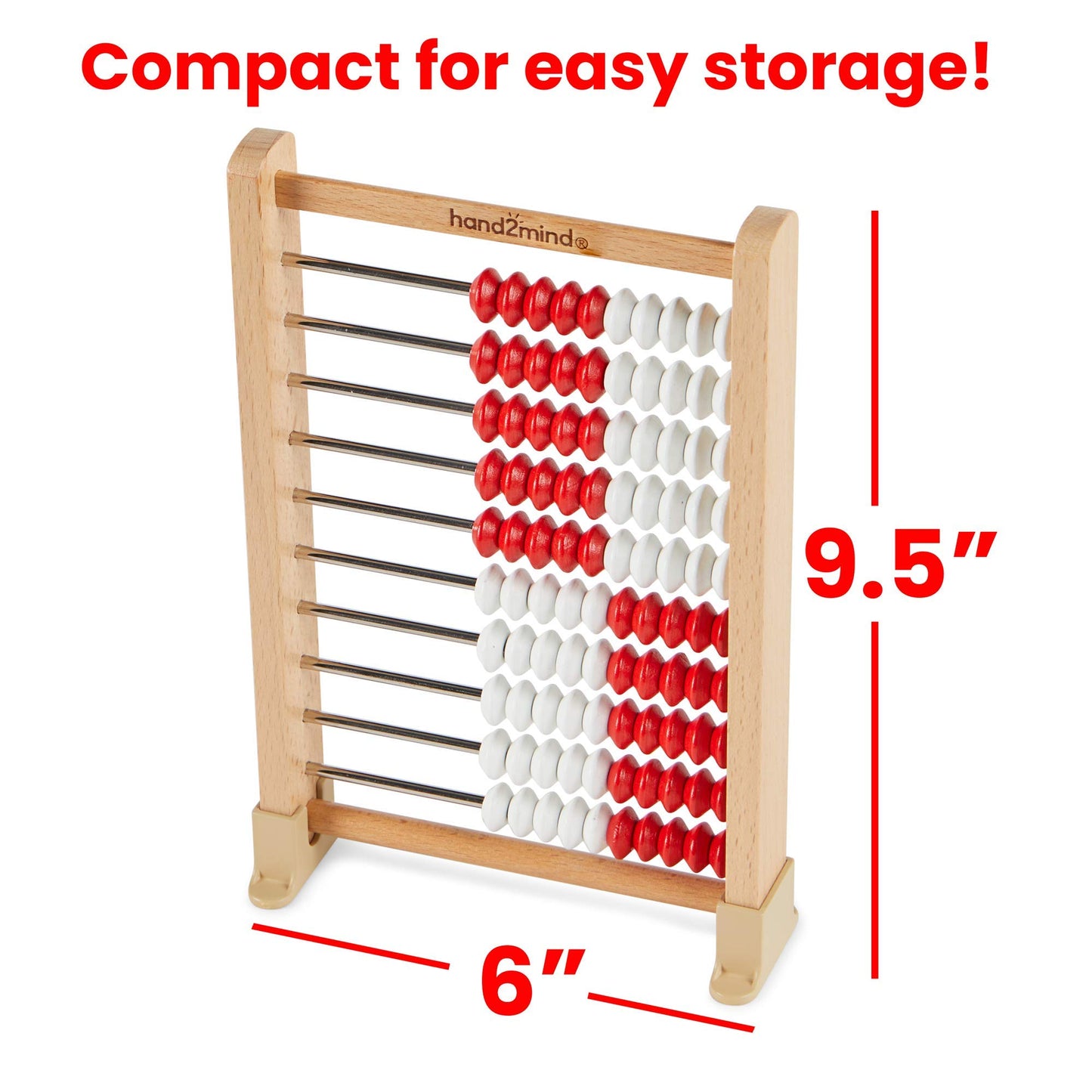 hand2mind Mini 100 Bead Wooden Rekenrek, Abacus for Kids Math, Math Manipulatives Kindergarten, Counting Rack for Kids, Counters