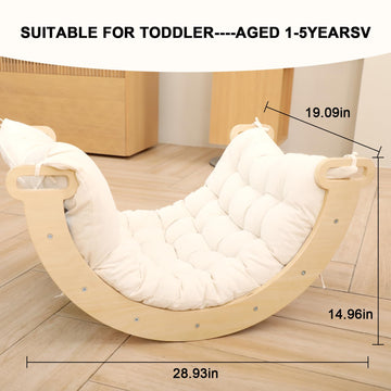 Ymonlia 2 In 1 Montessori Climbing Arch For Toddlers,Rainbow Wooden Climbing Arch Rocker& Cushion,Climbing Triangle Ramp,Montess