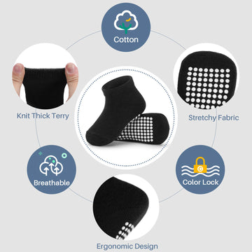 Jakidar 12 Pair Baby Toddler Socks Non-Slip Grip Cotton Ankle Socks For Boys Girls Non Skid Soles For Infants Kids, Black Gary,1