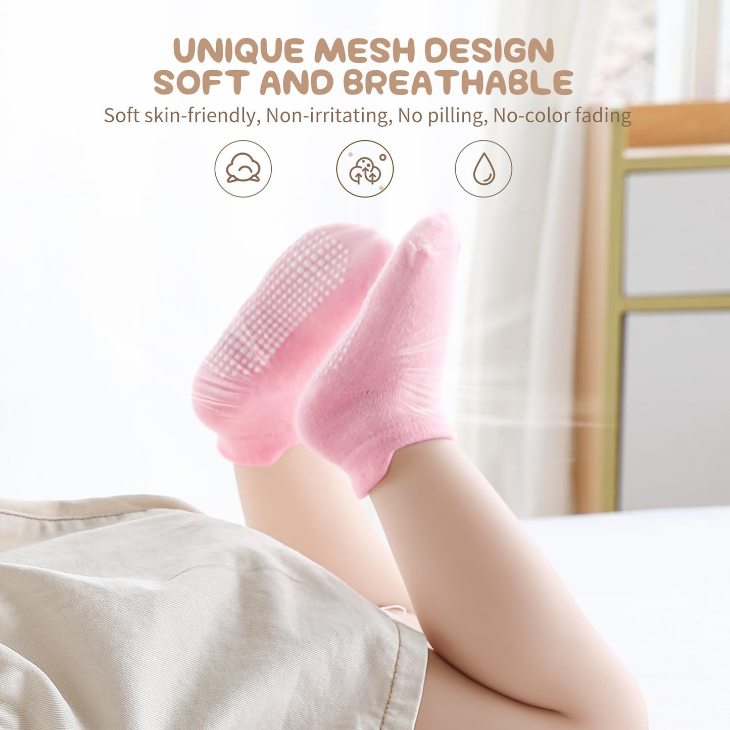 Aroveea Toddler Socks Non Slip Grip Baby Socks 5-7 Years Old 12 Pack For Toddler Boys Girls Kids Socks,Cute Pink Baby Socks