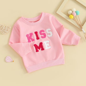 Amnnchya Valentines Day Toddler Baby Girl Outfit Be Mine Long Sleeve Sweatshirt Infant Girls Valentines Day Sweatshirts (Pink Ki