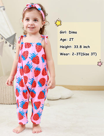 Lindanina Toddler Baby Girls Romper Strawberry Sleeveless Jumpsuit Summer Cute Clothes Adjustable Tie-Up Strap 12-24 Months Infa