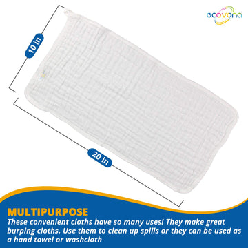 Muslin Burp Cloth For Baby Boys And Girls (6 Pack) | Cotton Newborn Essential Must Have Item | White Unisex Design | Super Soft