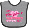 Inktastic My First Valentine 'S Day With Pink Heart And Arrow Baby Bib Heather And Black 39970