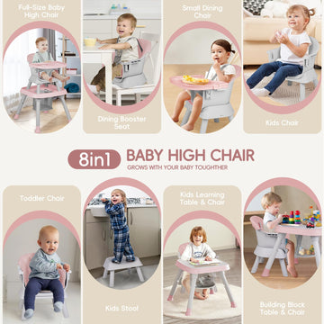 Albert Baby 8-In-1 High Chair For Babies And Toddlers, Converts To Dining Booster Seat, Kids Table & Chair Set, Building Block T
