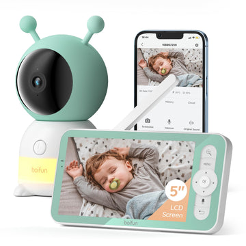 Boifun 5' Baby Monitor, 2K Wifi Baby Camera Via Screen And App Control, Temper& Humidity Sensor, Night Vision, 2-Way Talk, Cry&