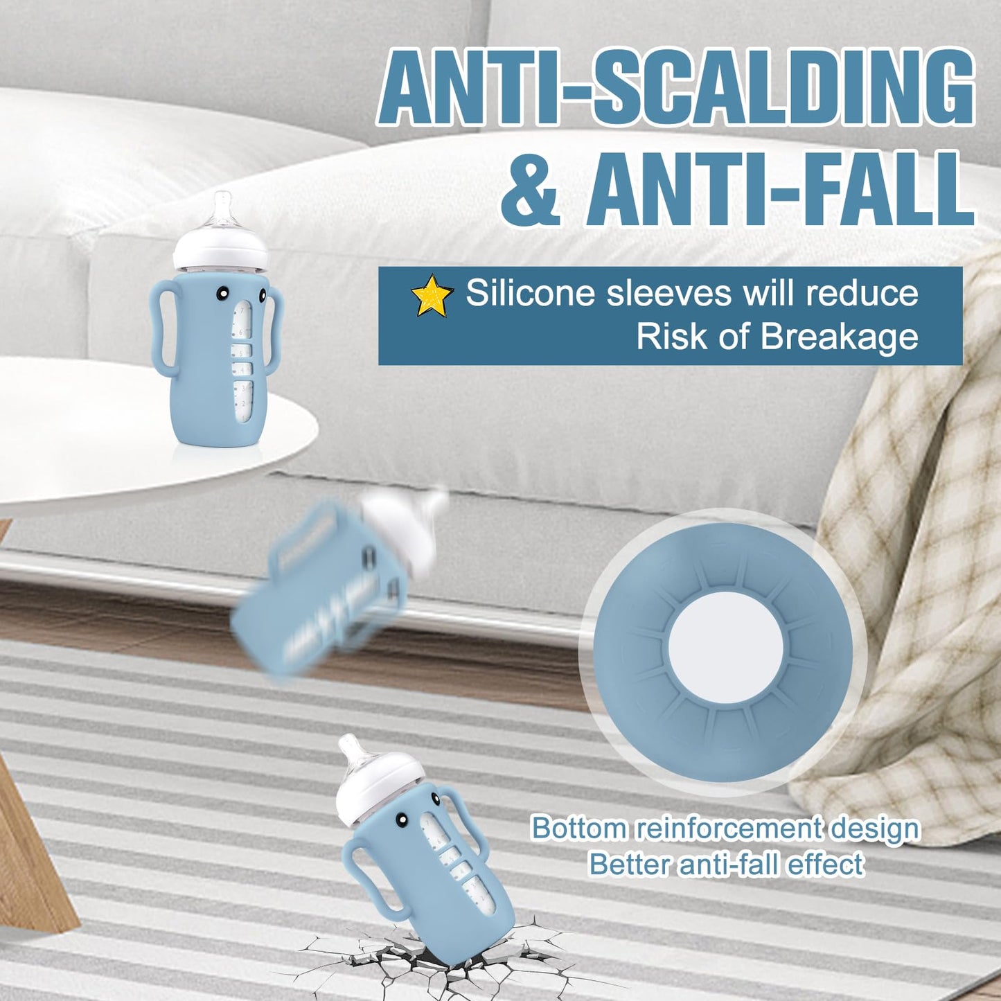 3 Pack Cute Silicone Sleeves With Handles For Avent Natural Glass Baby Bottles - Anti Breakage Holder, Compatible With Philips A