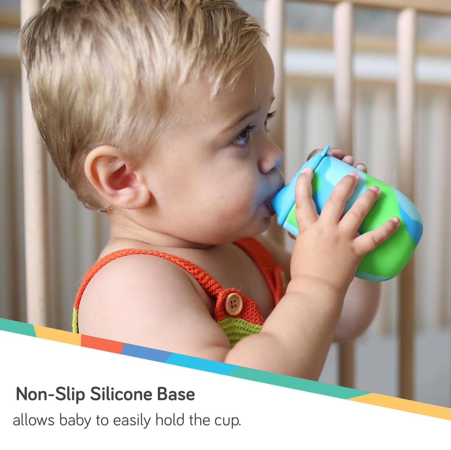 Nuby Silicone Tie-Dye First Training Cup With Free Flow Soft Spout - 6Oz, 6+ Months, Blue/Green