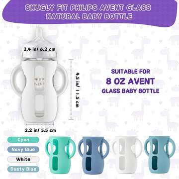 Desing Wish 4 Pack 8Oz Silicone Sleeves With Handles For Avent Glass Natural Baby Bottles, Anti Breakage Protective Sleeves Comp