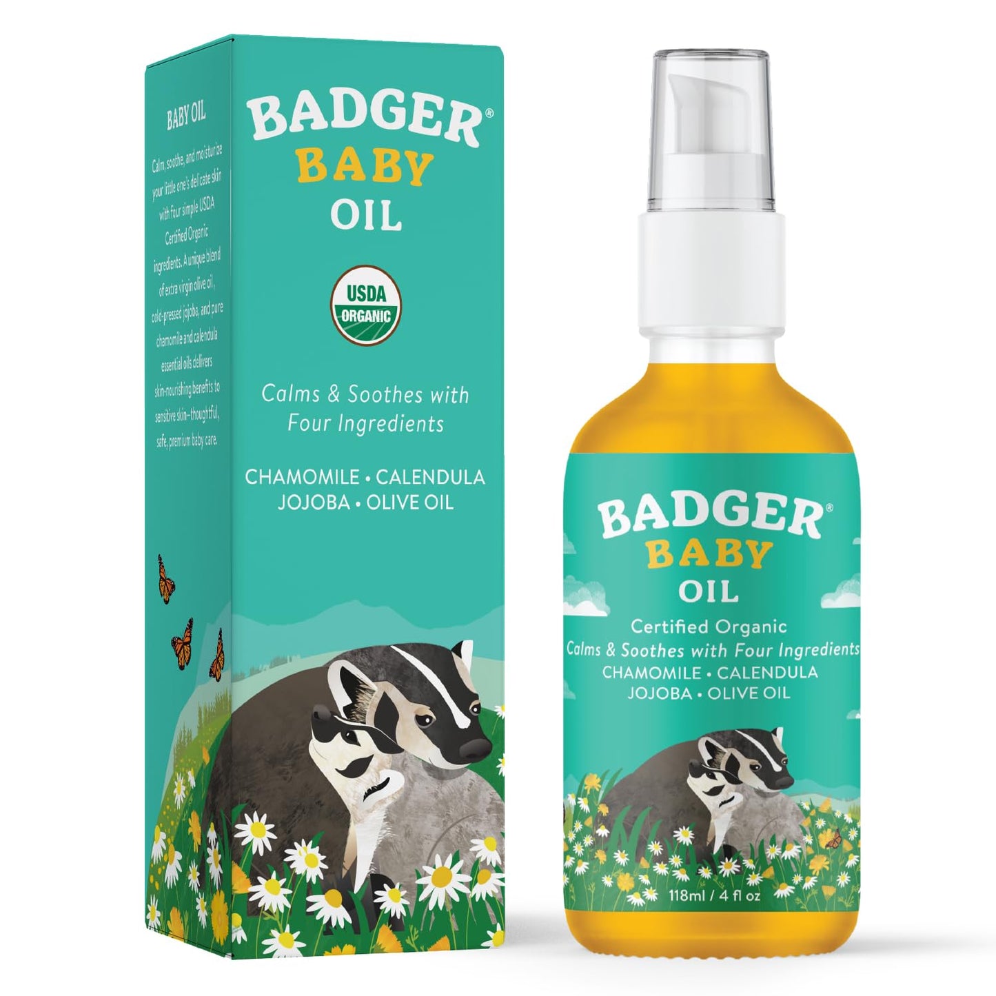 Badger Baby Oil With Chamomile Calendula, All Organic Ingredients, Soften Moisturize With Organic Baby Oil For Dry Skin Or Cradl