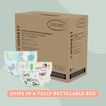 The Honest Company Clean Conscious Diapers | Plant-Based, Sustainable | Above It All + Barnyard Babies | Super Club Box, Size 1