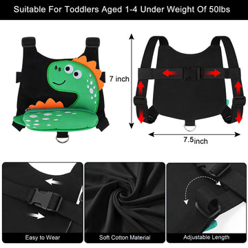 Accmor Toddler Harness Leash + Anti Lost Wrist Link, Cute Dinosaur Kids Leash Walking Harness, Baby Leashes For Toddlers, Child