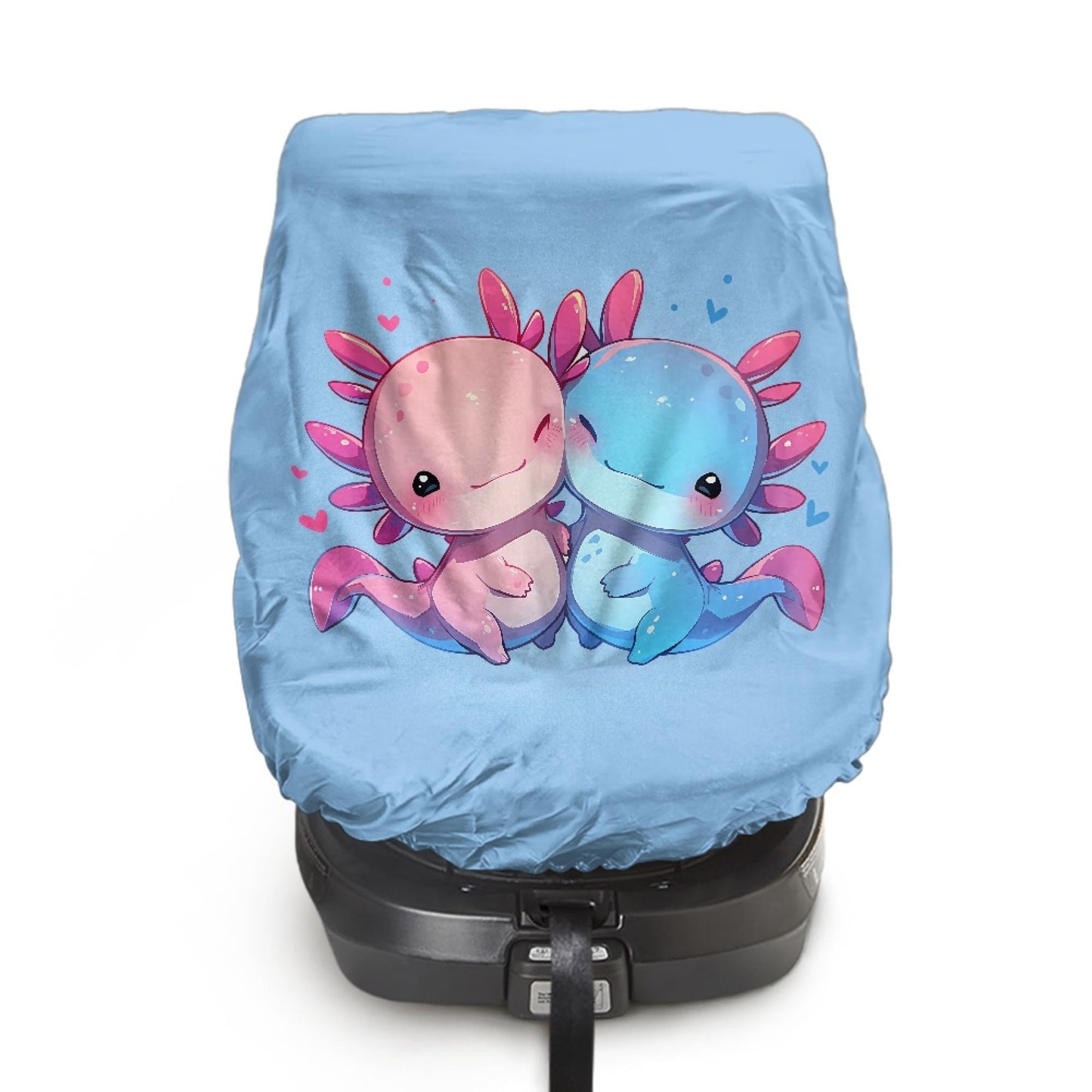 NDISTIN Cute Axolotl Baby Car Seat Sun Shade Cover Blue Baby Seat Covers for Car Seats Universal Size Toddler Car Seat Cover Hea