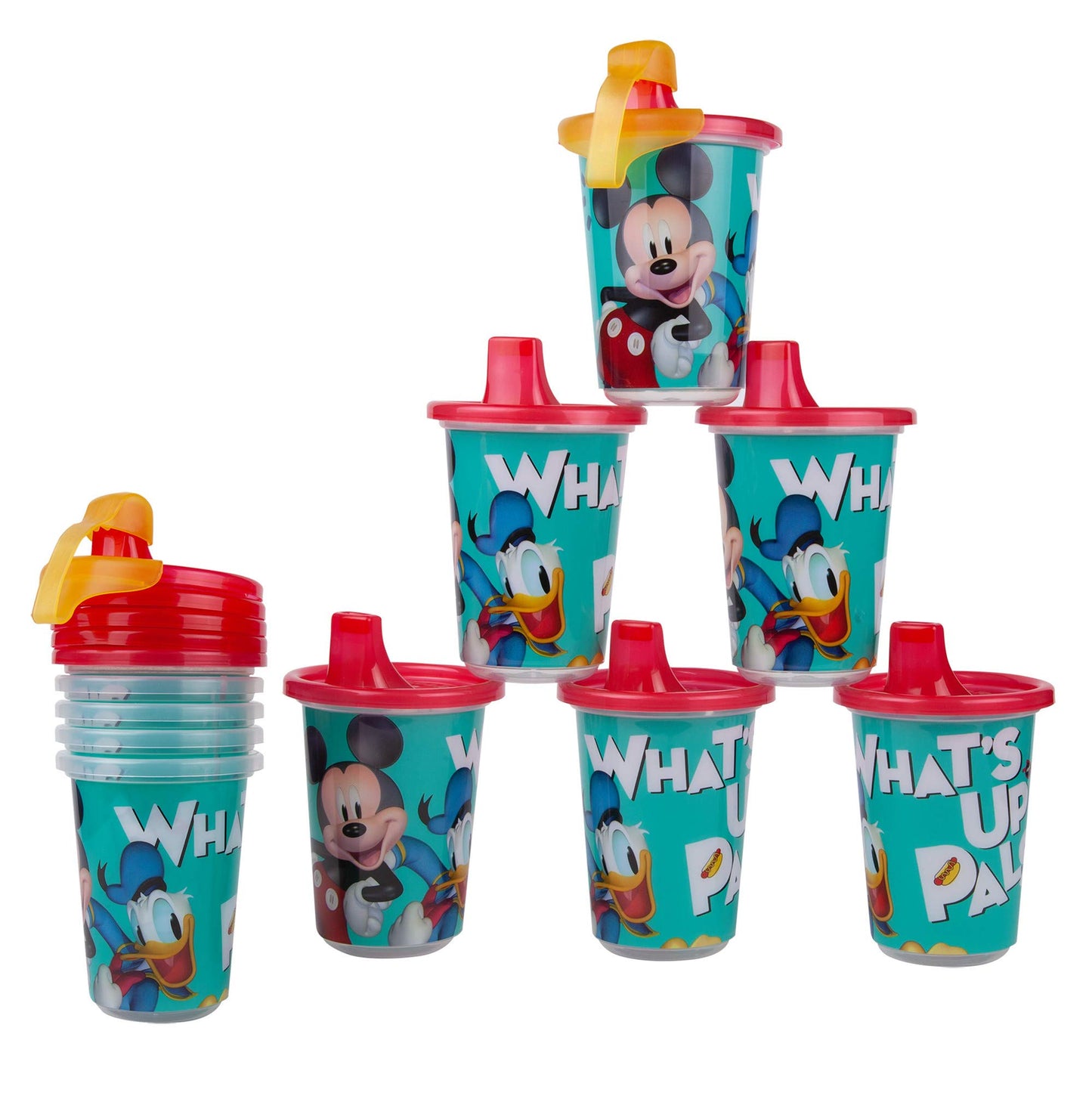 The First Years Take & Toss Disney Mickey Mouse Sippy Cups - Reusable Toddlers Cups With Lids - Kids Party Pack With 2 Travel Ca