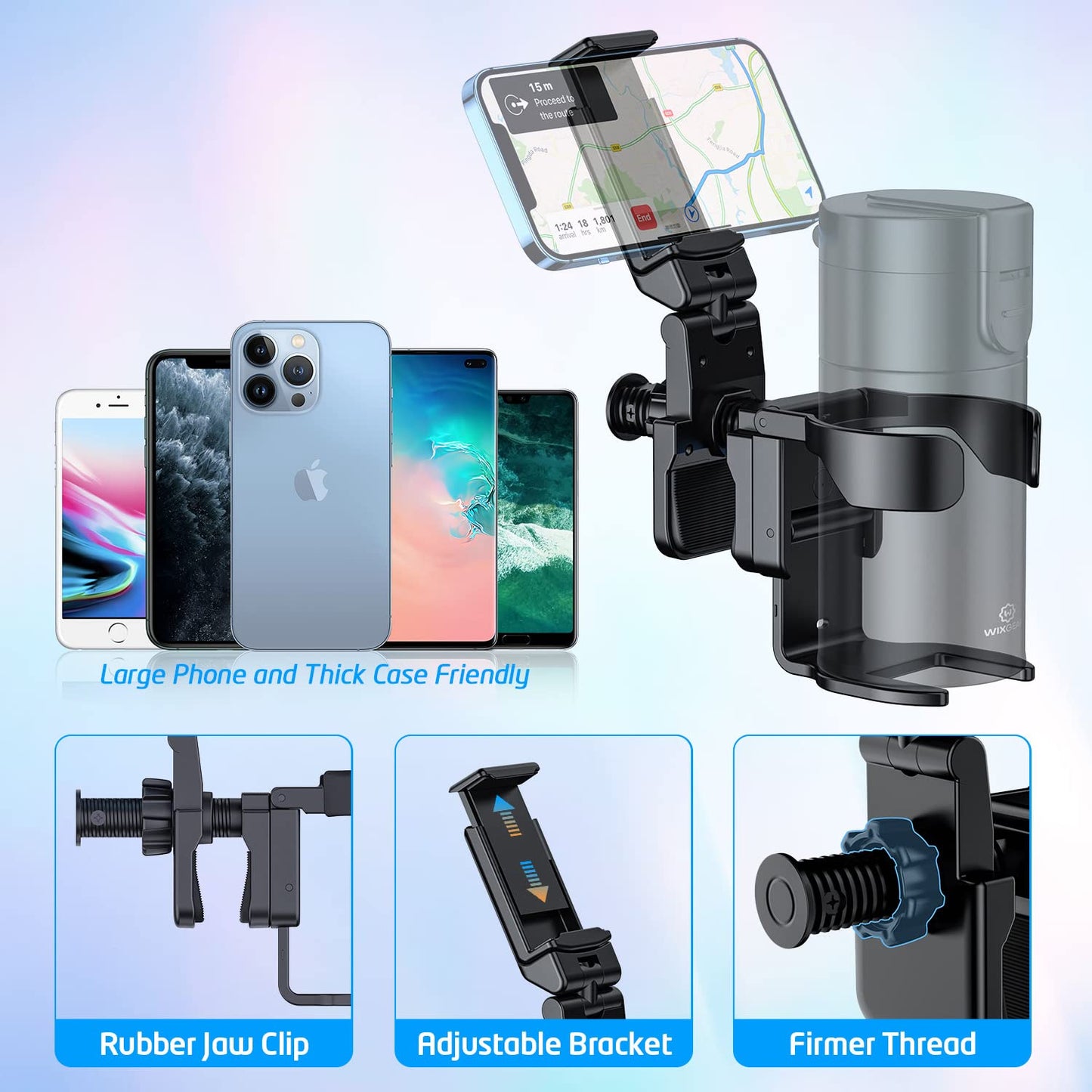 Wixgear Stroller Cup Holder With Phone Stand Holder, 2-In-1 Universal Cup Phone Holder For Stroller, Wheelchair, Walker, With Ne