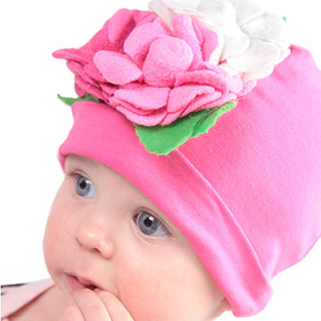 Making Believe Infant Baby Girls Pink Soft Knit Hat Cap With Felt Flowers - 2 Pack
