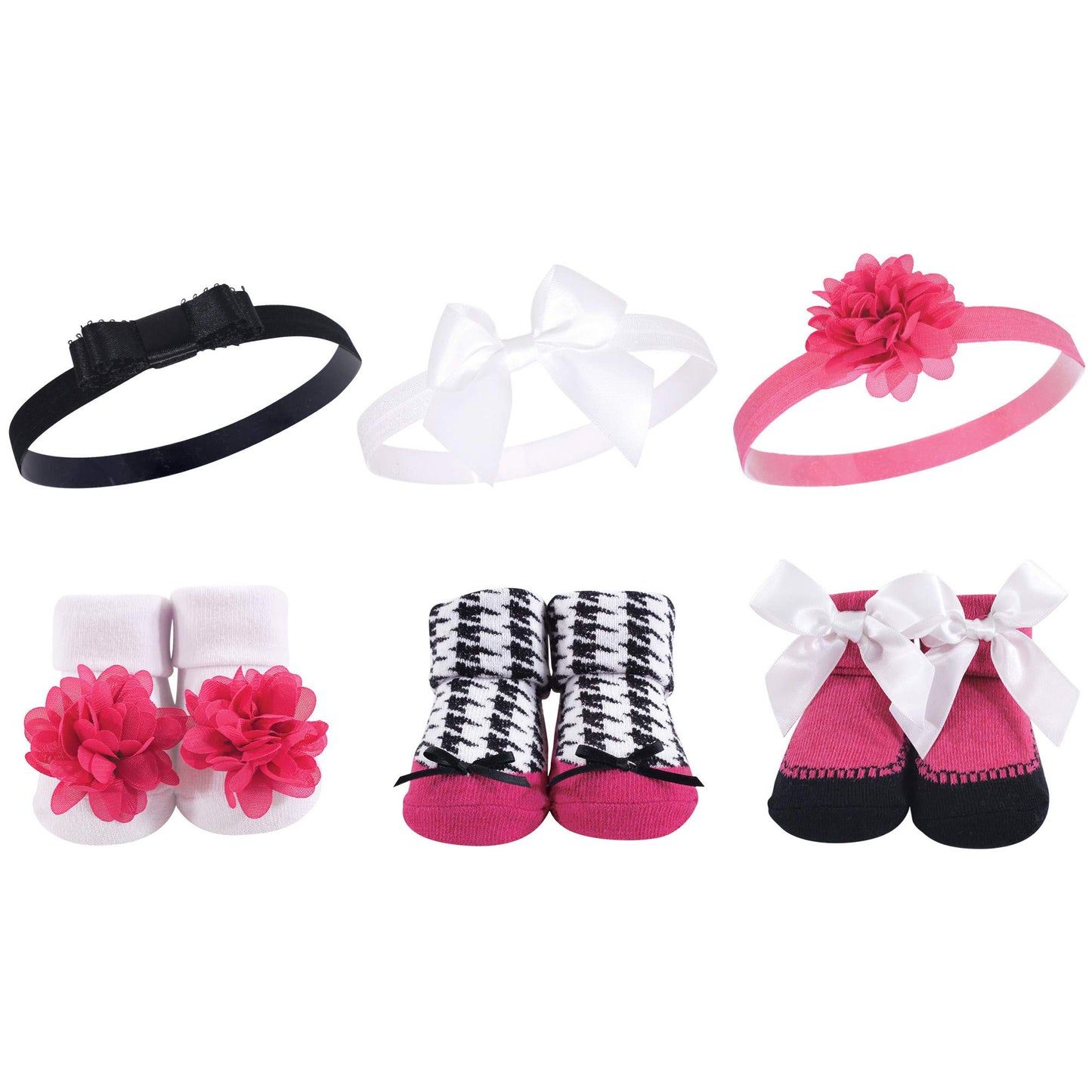 Hudson Baby Unisex Baby Headband And Socks Gift Set, Dark Pink Black, One Size