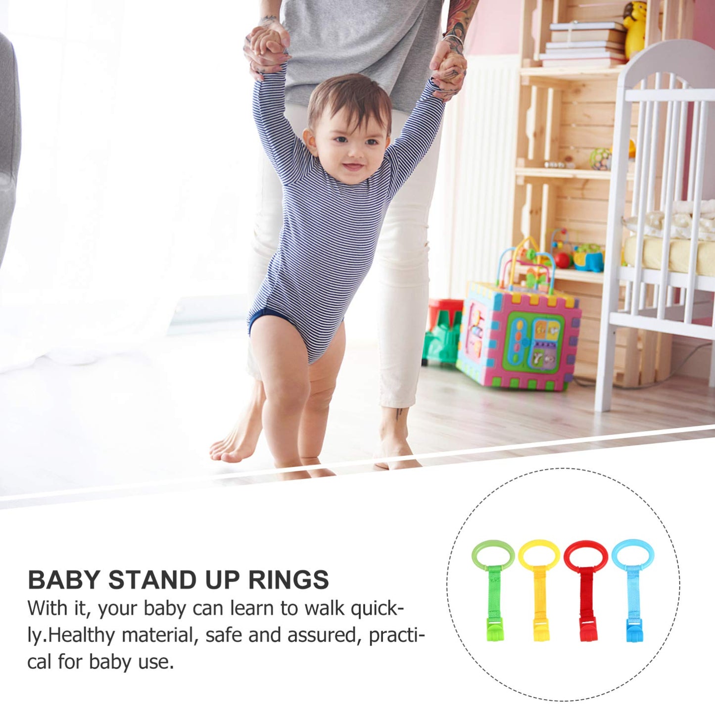 Toyandona Baby Rings 4Pcs Baby Infant Learning Stand Pull Rings Crib Pull Rings Hand Rings For Baby Standing Assistant Hanging B