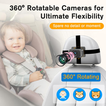 Baby Car Camera For 2 Kids - 7-Inch Split-Screen Monitor, Dual Hd 1080P Cameras, Night Vision, 360 Rotatable, Easy Install Backs