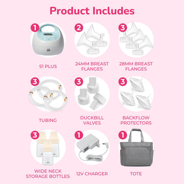 Spectra Baby S1 Plus Premier Rechargeable Breast Pump With Grey Tote Premium Accessory Kit - 28 Mm