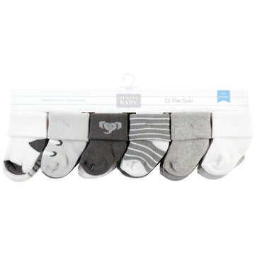 Hudson Baby Unisex Baby Cotton Rich Newborn And Terry Socks, Modern Elephant, 6-12 Months
