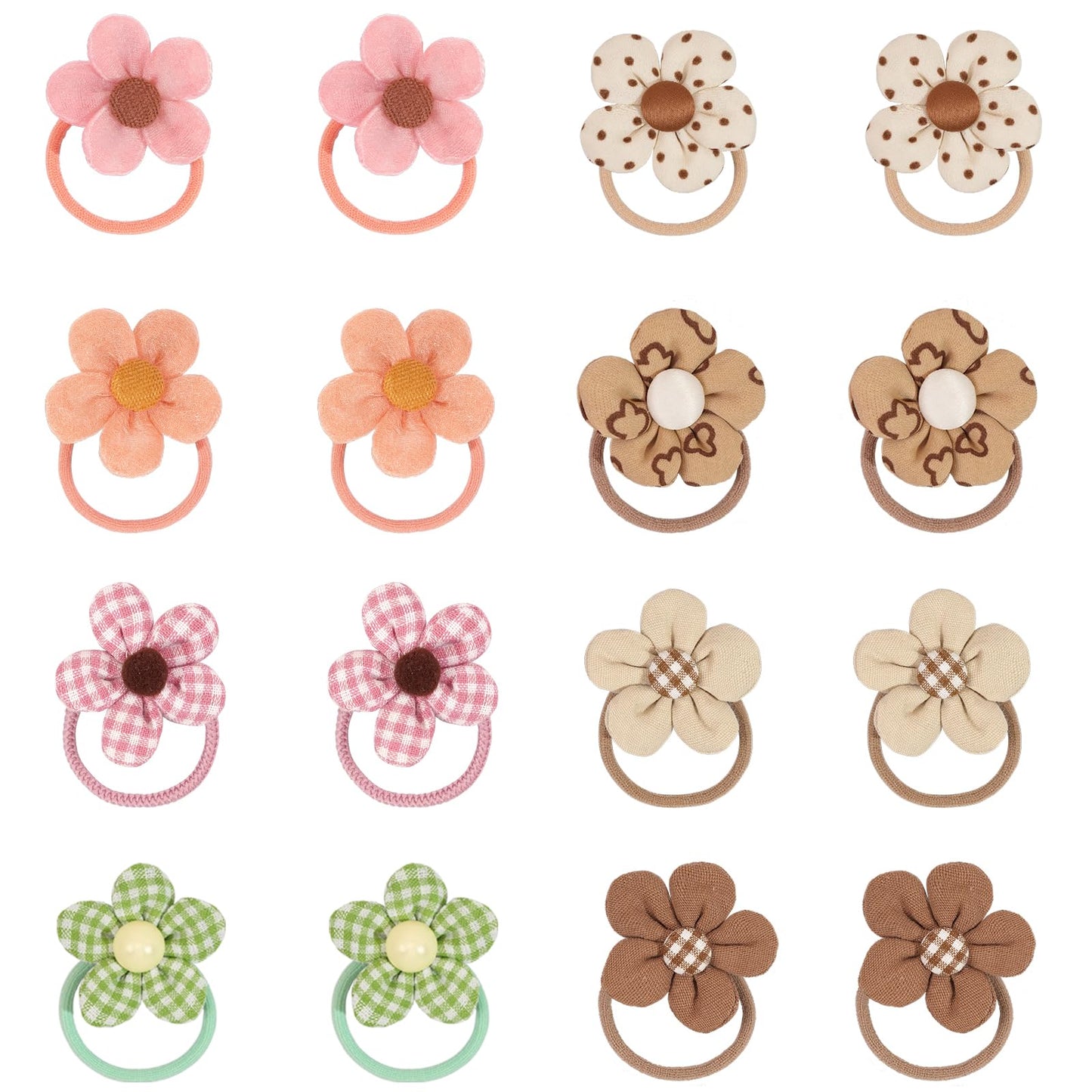 Bbgifts Boutique Baby Girl Hair Ties With Flowers, 16 Pcs Hair Bow Ties For Toddler Girls, Elastics Ponytail Holders Pigtails Ru