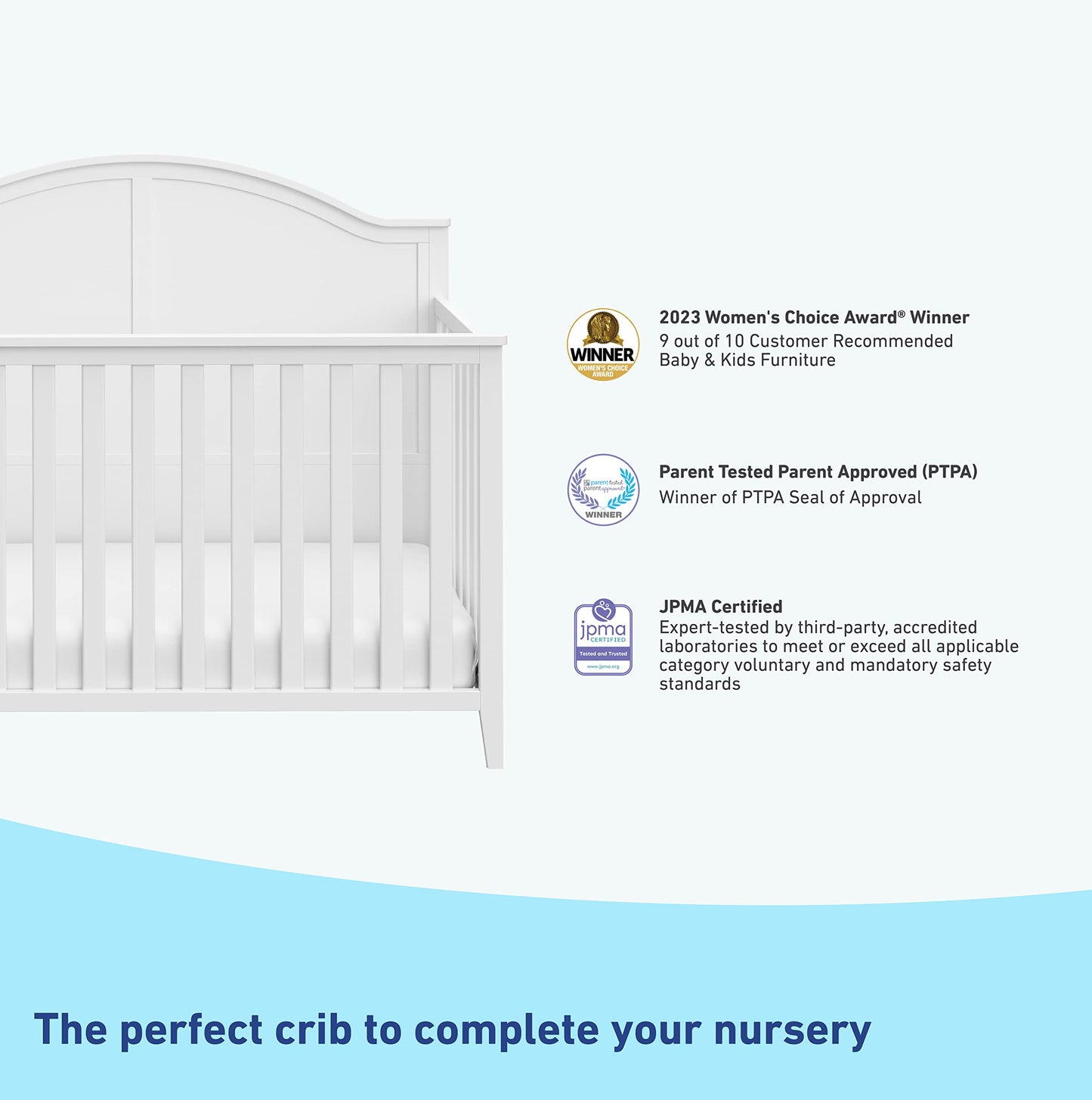 Graco Wilfred 5-In-1 Convertible Crib (White) - Greenguard Gold Certified, Converts To Toddler Bed And Full-Size Bed, Fits Stand