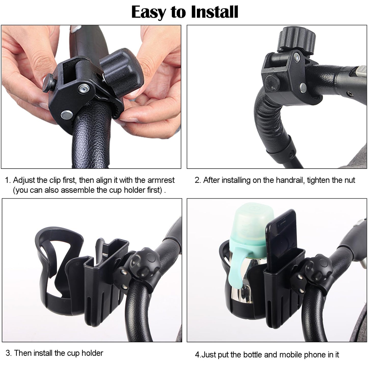 Universal Stroller Cup Holder With Phone Holder, Bike Cup Holder, Removable Bottle Holder 2-In-1 Cup Phone Holder For Baby Strol