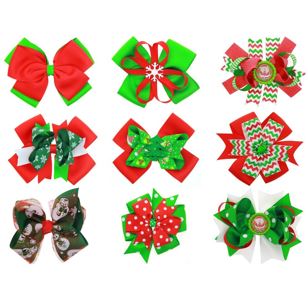 Himine 9Pcs Halloween Christmas Cartoon Bowknot Hairpin Accessories For Girls (Christmas-Set2)