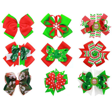 Himine 9Pcs Halloween Christmas Cartoon Bowknot Hairpin Accessories For Girls (Christmas-Set2)