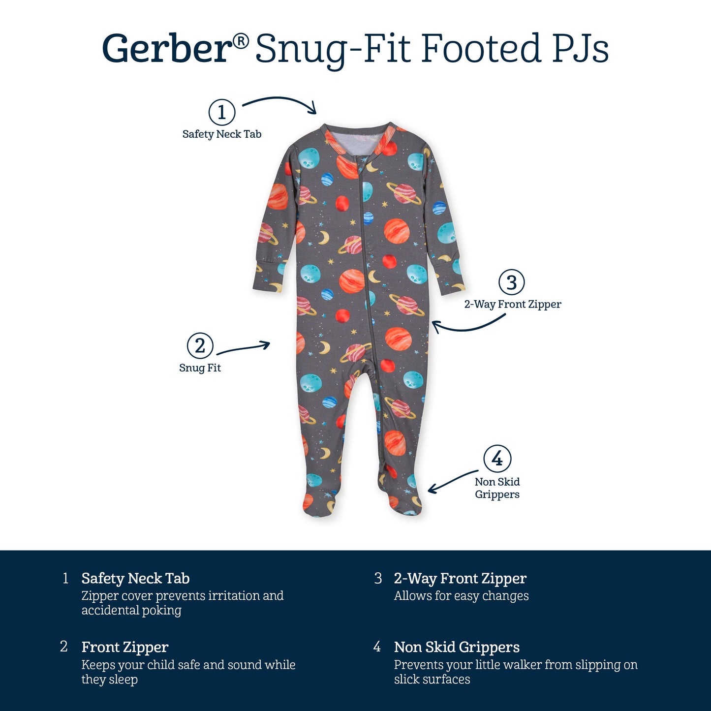Gerber Unisex Baby Toddler Buttery Soft Snug Fit Footed Pajamas With Viscose Made From Eucalyptus, Space, 6-9 Months
