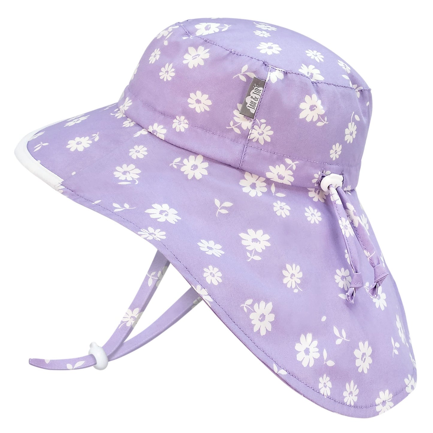 Jan & Jul Grow-With-Me Adjustable Wide Brim Baby Girl Sun-Hat For Toddler (M: 6-24 Months, Purple Daisy)