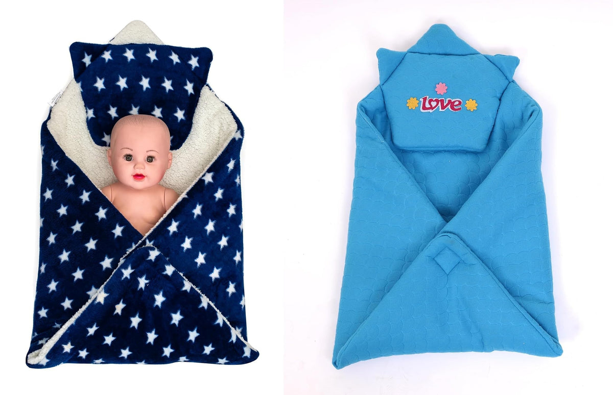 CTMKIDS Baby Wrap with Cushion Cap for Kids 74x84 cm Navy Blue & Baby Wrap with Cap for Kids 74x74 cm Blue