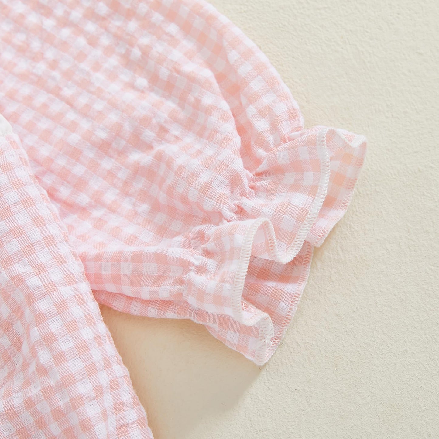 Newborn Baby Girls Valentines Day Clothes Long Sleeve Doll Collar Smocked Heart Embroidery Plaid Bubble Romper Outfit (Pink, 0-3