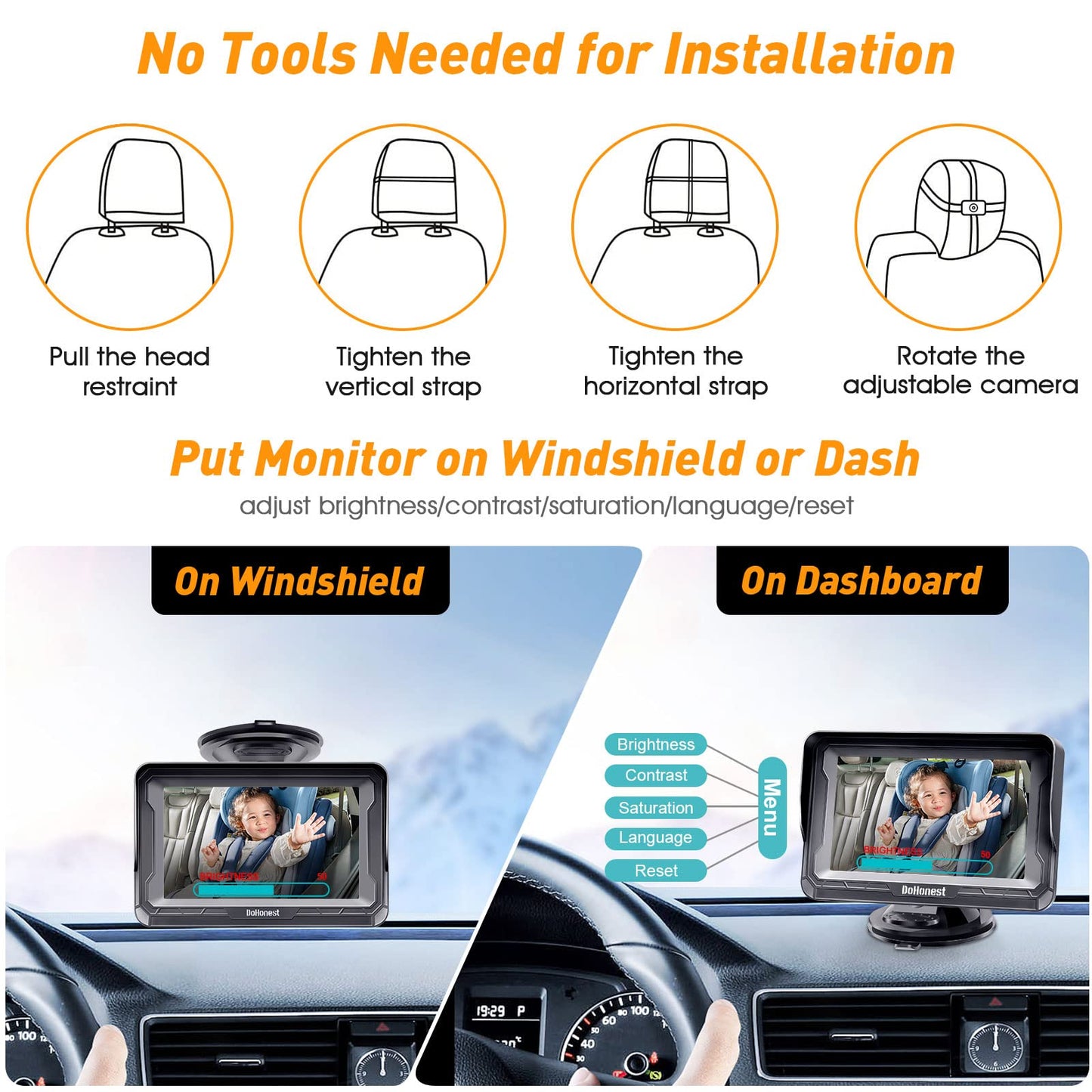 Dohonest Baby Car Camera 1080P Hd: Rearview Baby Car Monitor With Night Vision, 150? Wide Angle, 360? Adjustable, Easy Usb Plug-