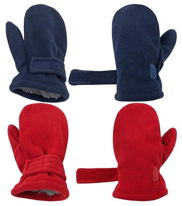 N'Ice Caps Little Kids And Baby Easy-On Sherpa Lined Fleece Mittens - 2 Pair Pack (Navy/Red, 2-3 Years)