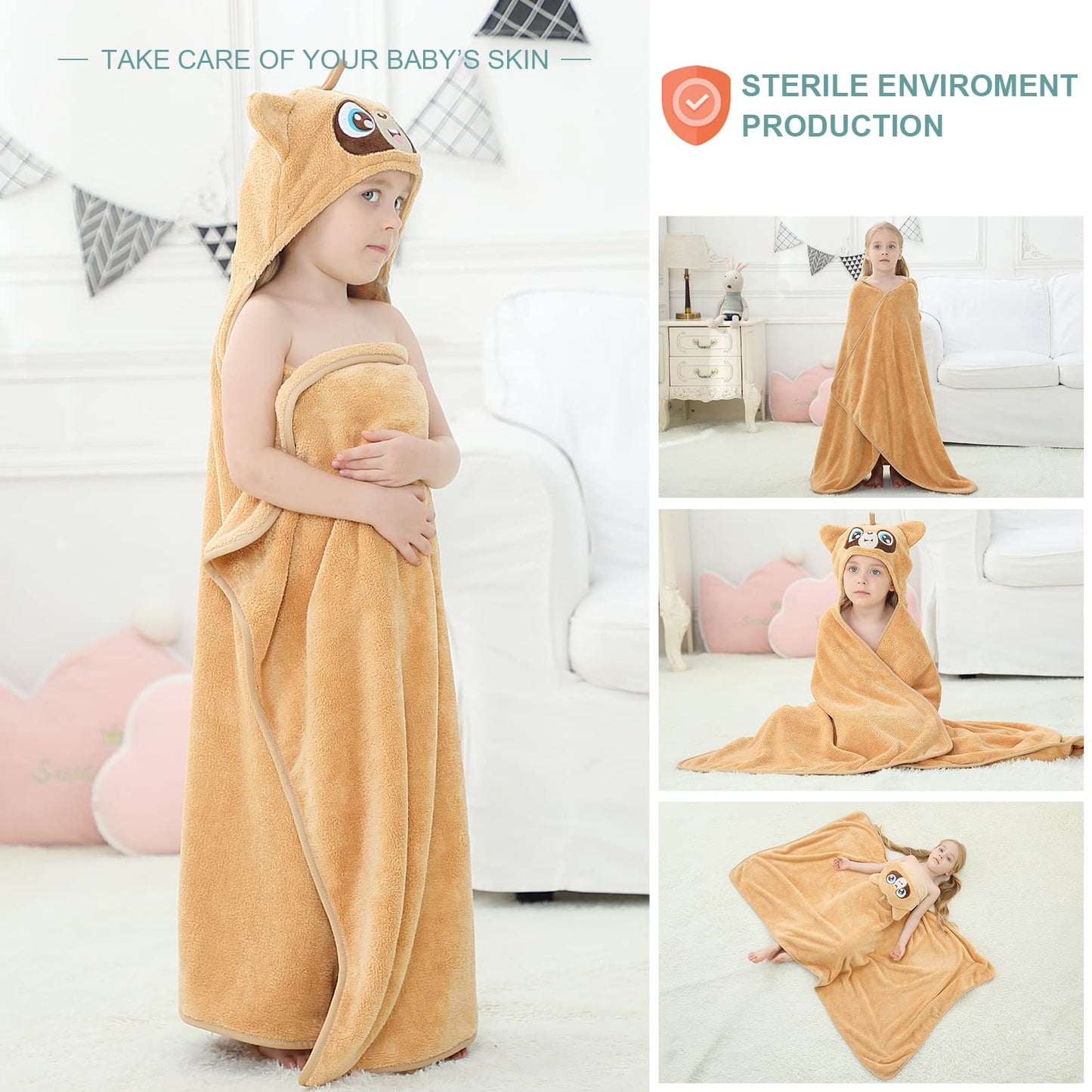 Michley Cartoon Hooded Baby Towel Unisex, Premium Soft Swimming Bathrobe Large Washcloths 31.5 ' X 53 ' For 0-9T (Raccoon)