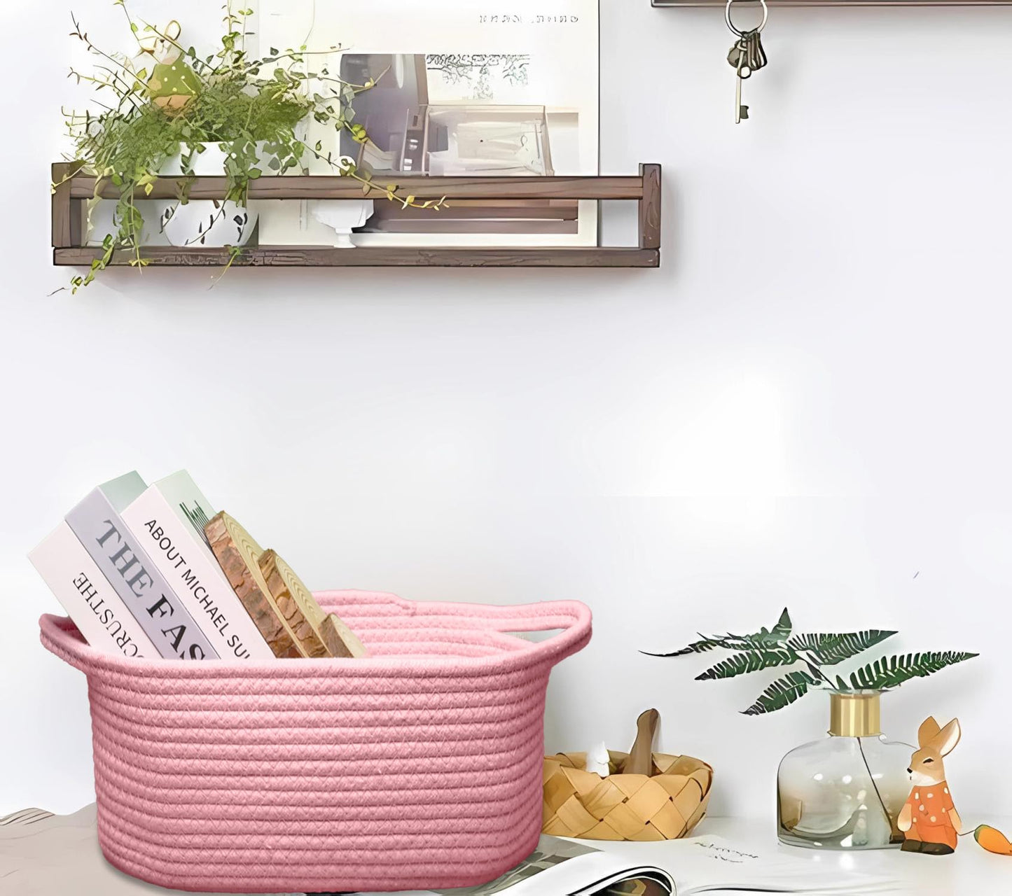 Poschnor Baby Gift Basket With Gift Bags And Ribbons, 12X 8X 5 Inch Basket For Baby And Pet Toys, Small Cotton Rope Basket - Pin