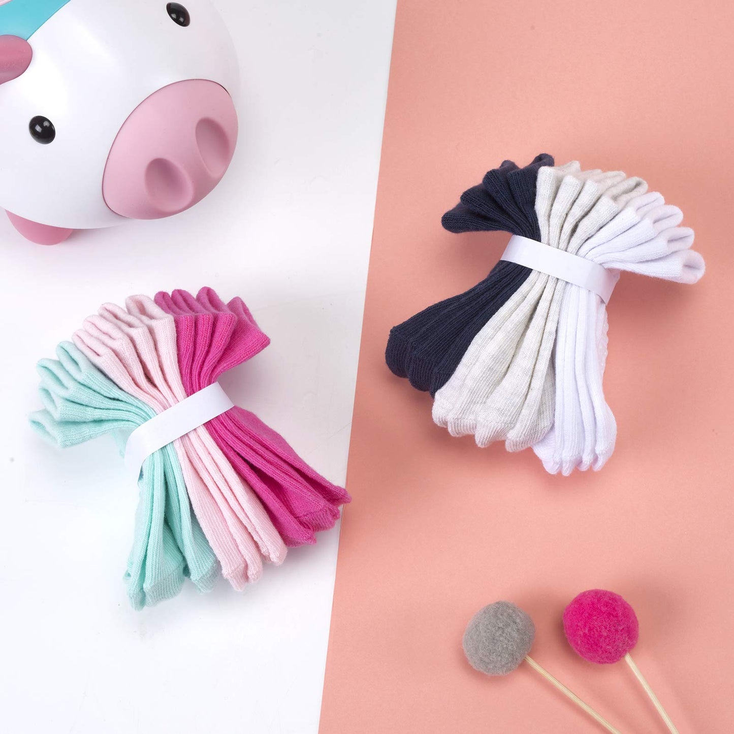 Jakidar 12 Pair Baby Toddler Socks Non-Slip Grip Cotton Ankle Socks For Boys Girls Non Skid Soles For Infants Kids, Pink White,6