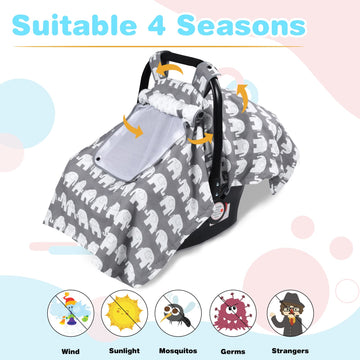 Car Seat Cover For Babies, Cotton Opening Minky Carseat Canopy For Newborn, Multiuse, Mom Nursing Breastfeeding Covers, Minky Bl