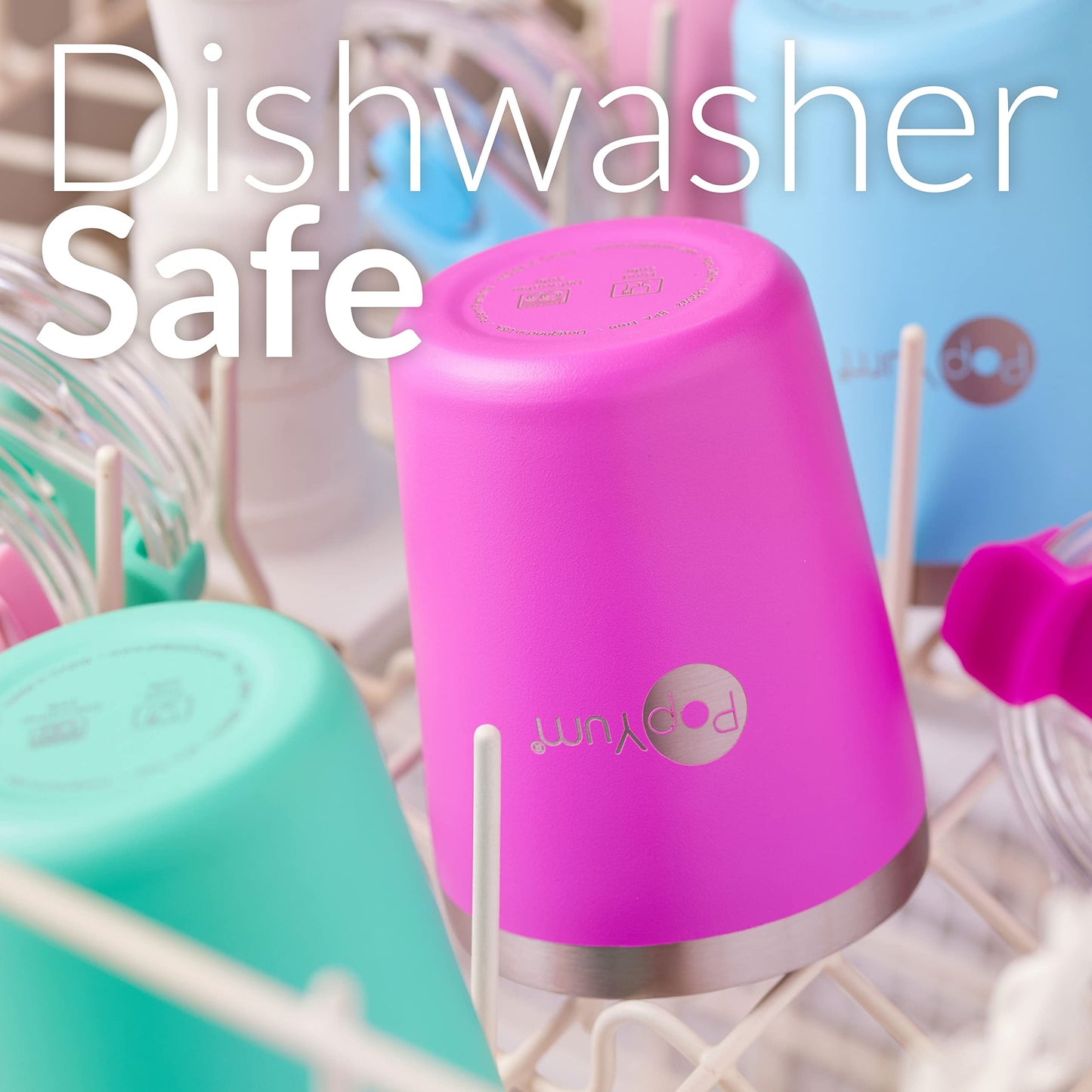 Popyum 9Oz Insulated Stainless Steel Kids Cups With Lid And Straw, 2-Pack, Blue, Pink, Stackable, Sippy, Baby, Child, Toddler, T