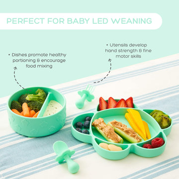 Grabease Baby Plates And Bowls Set - Essential Baby-Led Weaning Supplies For Portion Control And Self-Feeding - Suction Bottoms