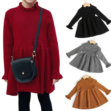 Simplee Kids Little Girls' Long Sleeve Girl Dresses And Rompers Ribbed Knit Sweater Dress Red For 12 Months