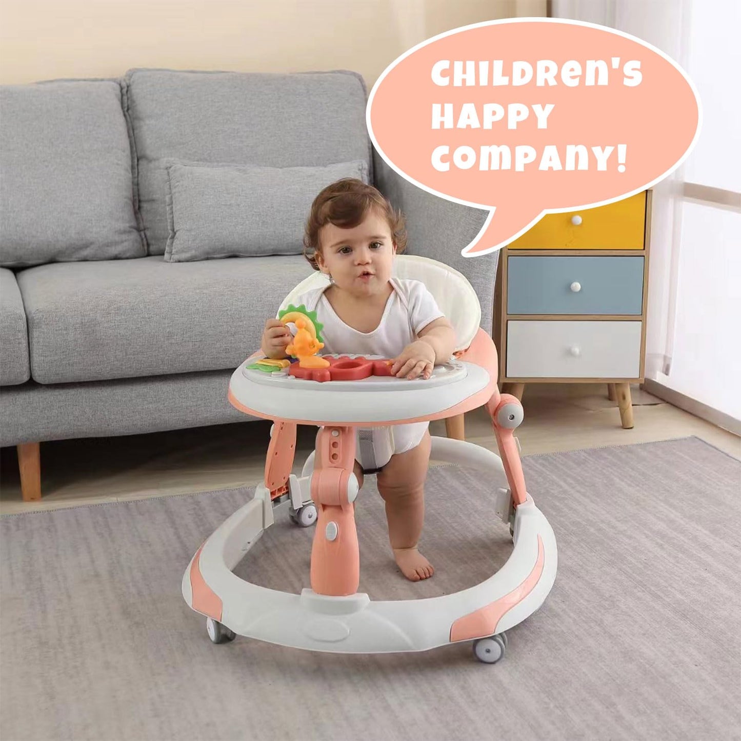 Wwuiuiww 3 In 1 Baby Walker, Baby Walkers For Boys And Girls With Removable Footrest, Feeding Tray, Rocking Function & Music Tra