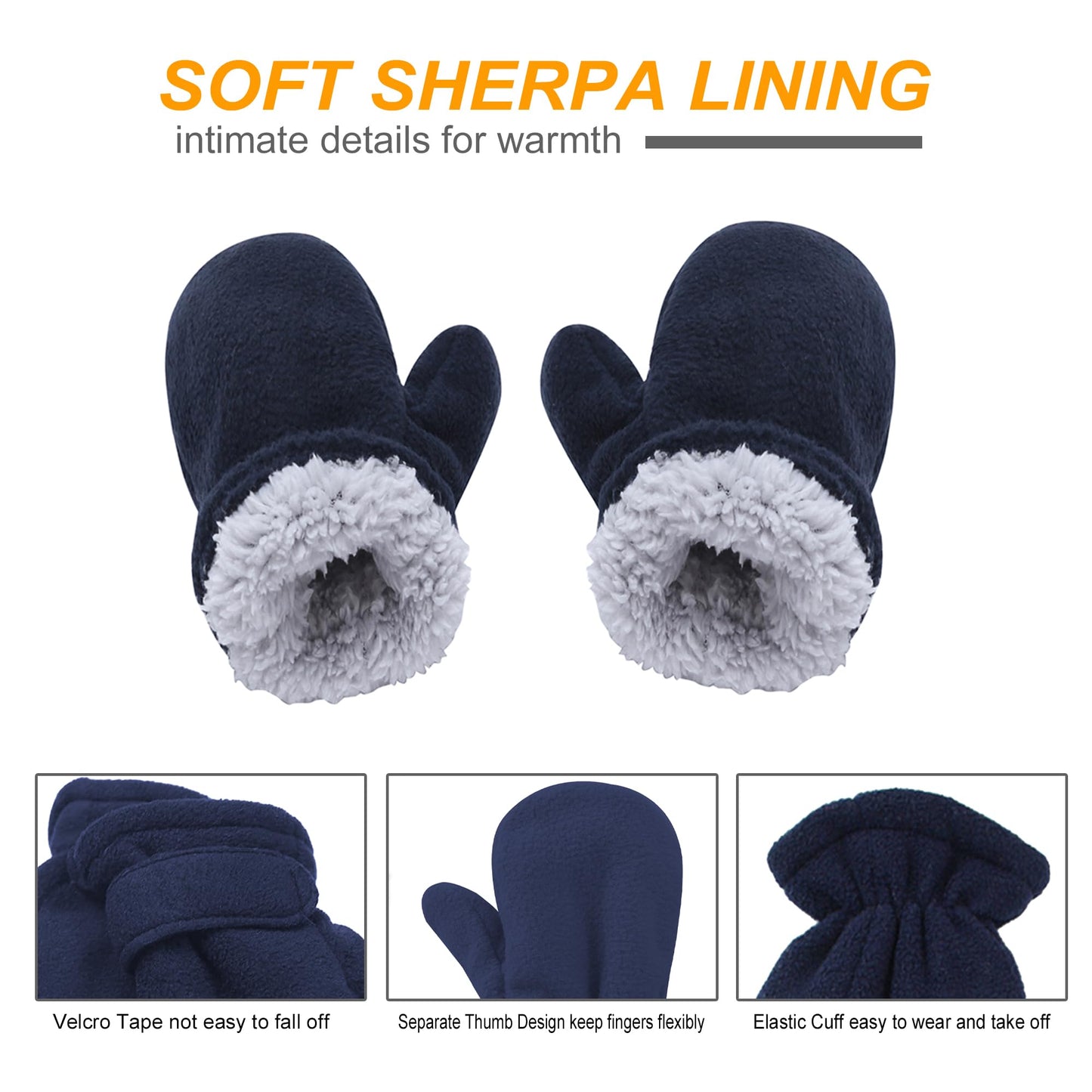Uttpll Toddler Mittens Unisex Sherpa Lined Fleece Gloves Winter Warm Easy-On Kids Winter Outdoor Mittens For Baby Boys Girls Bei