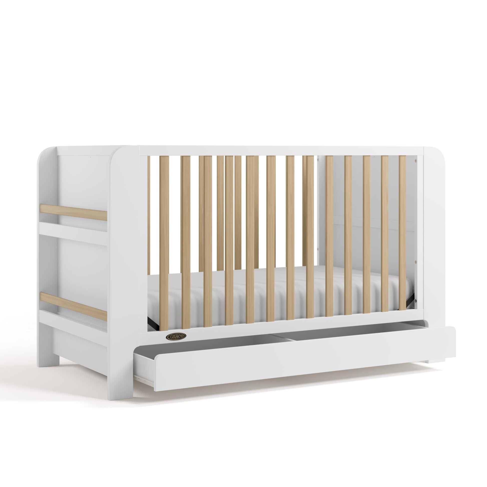 Graco Read-With-Me 4-In-1 Convertible Crib With Drawer (White With Driftwood) - Greenguard Gold Certified Converts To Toddler Be