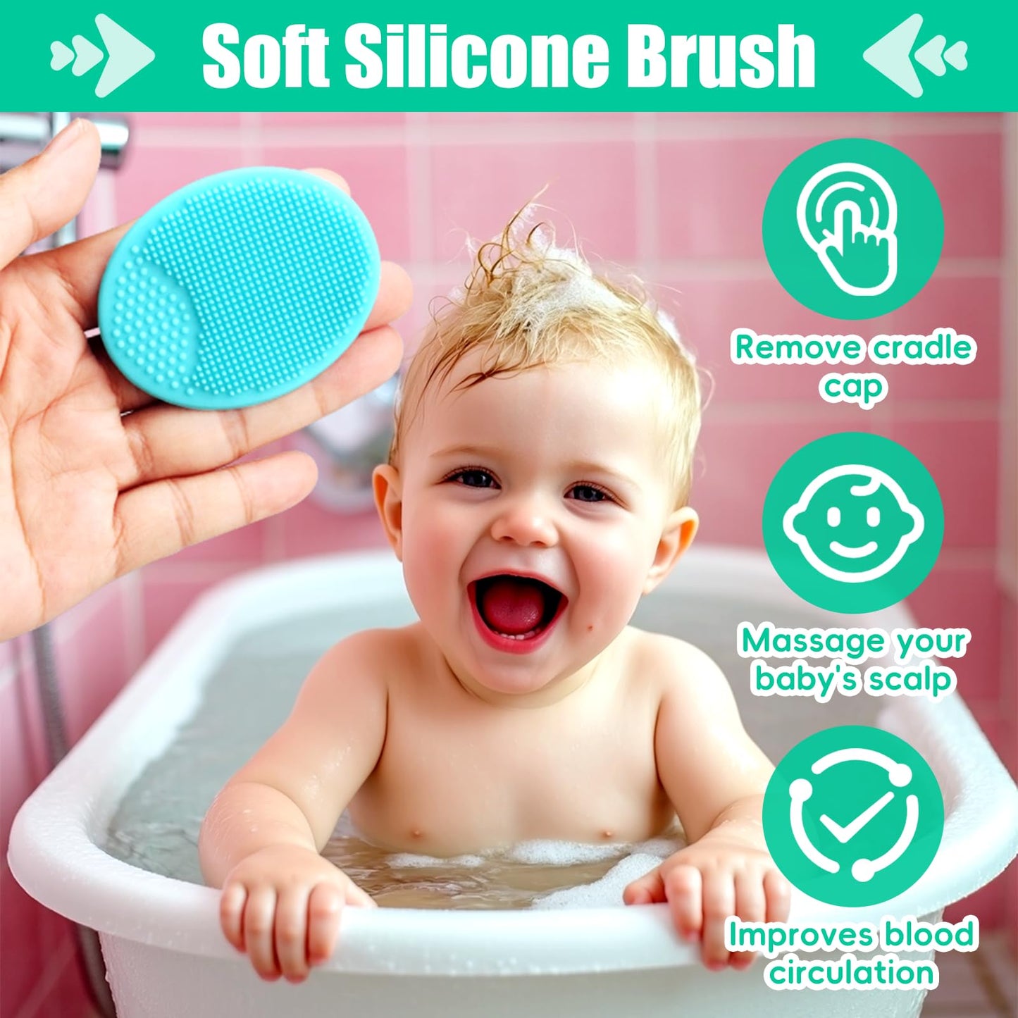 Baby Hair Brush And Comb Set, 4Pcs Baby Soft Bristles Hairbrush Cradle Cap Brush Hair Comb For Newborns Toddlers Boys Girls (Gre